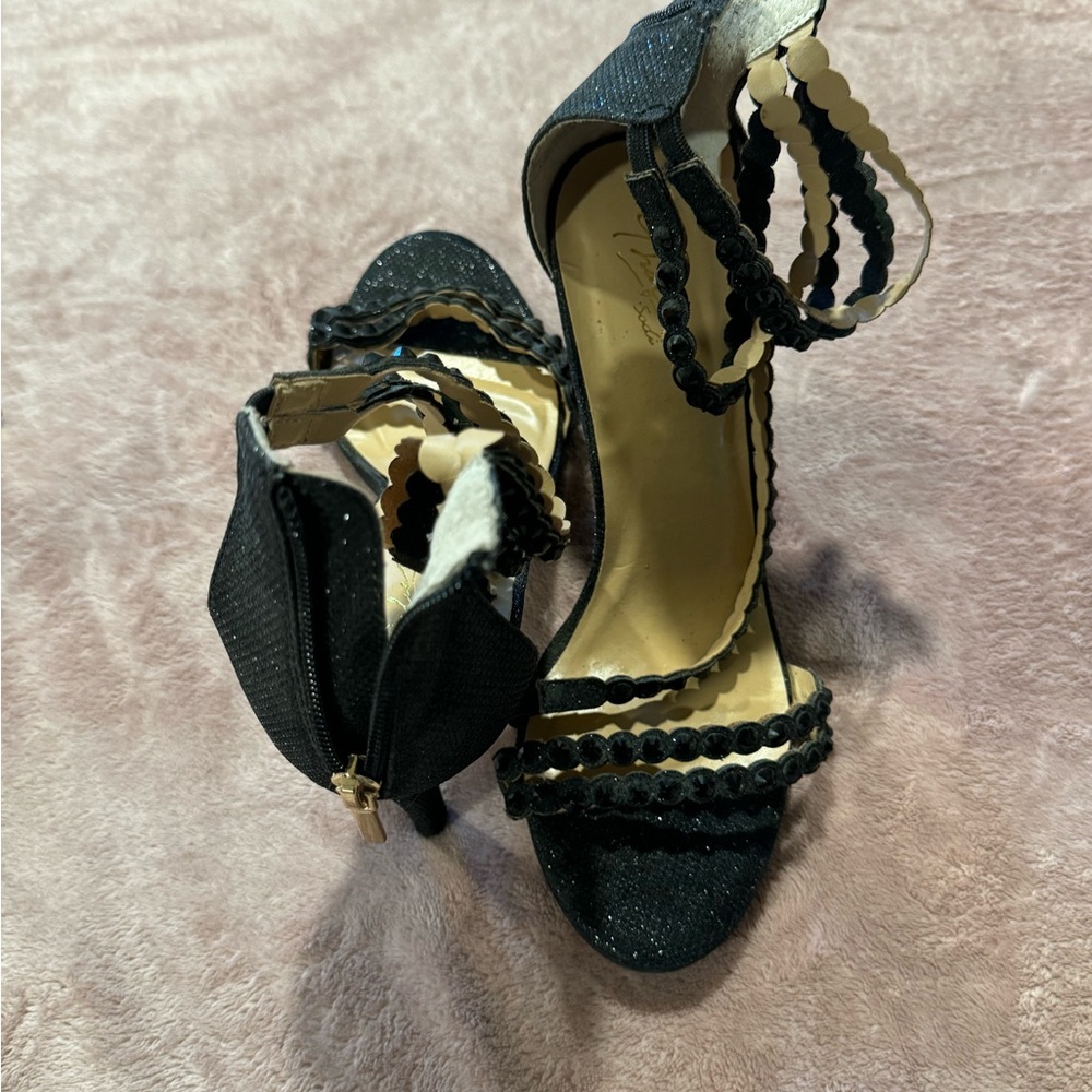 Thalia Sodi Black Sparkly Strappy Sandal.